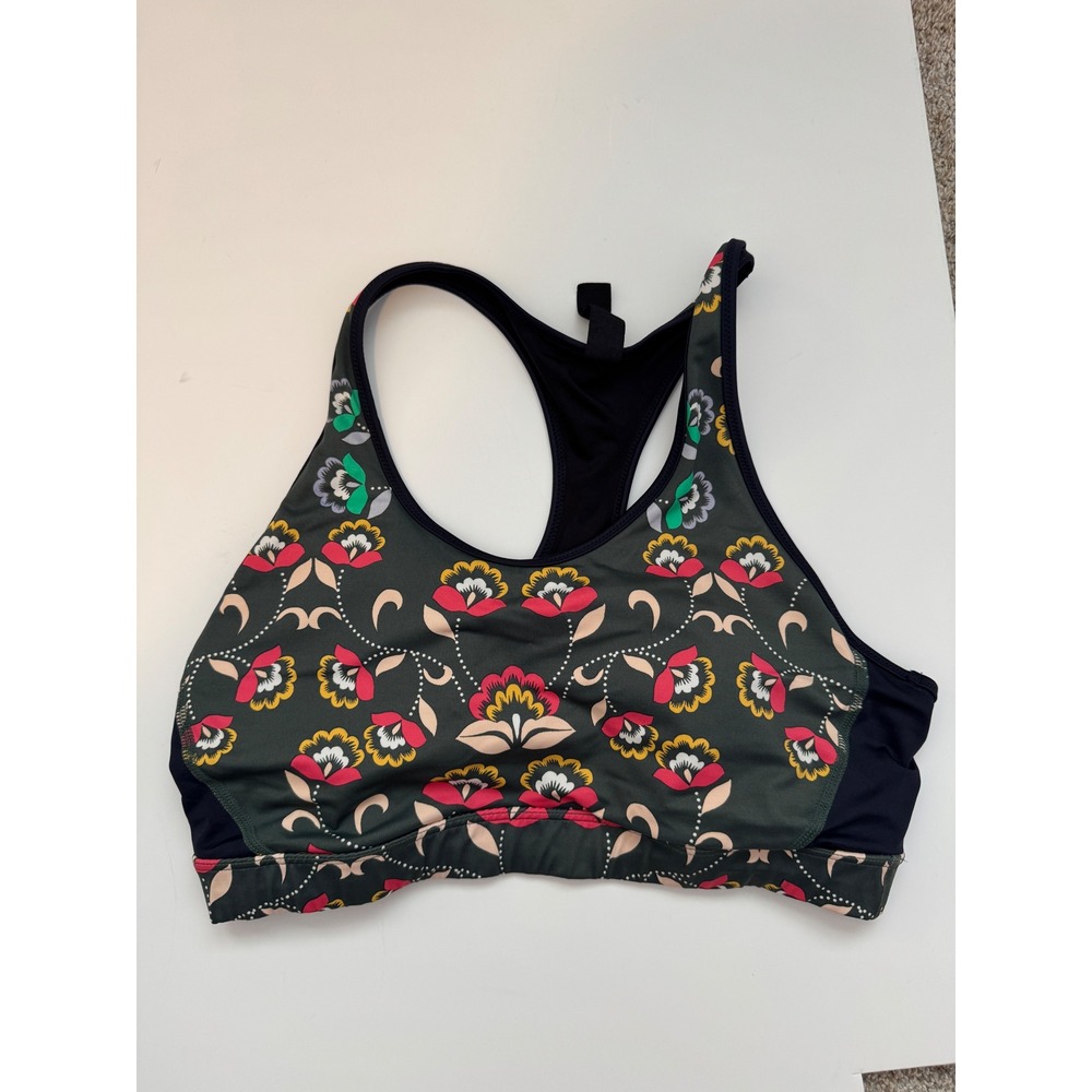The Upside Floral Racerback Sports Bra Olive Green Navy Blue Womens Size US 10